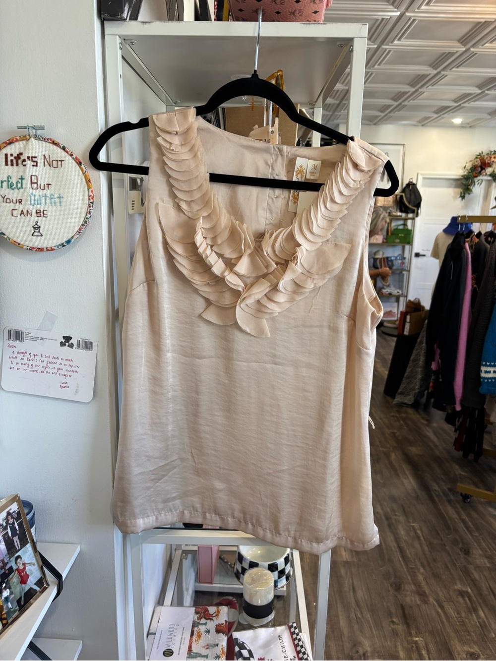 Adiva Cream Ruffle V-Neck Sleeveless Camisole